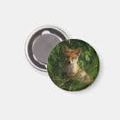 Niedlicher Babyfuchs in einem grünen Wald Magnet (Vorderseite/Rückseite)