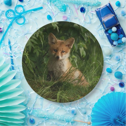 Niedlicher Babyfuchs in einem grünen Wald Pappteller (Party)