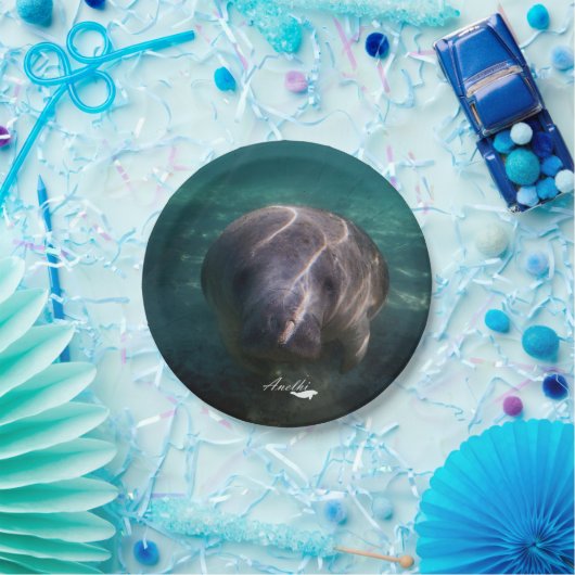 Niedlicher Babymanatis-Papier-Teller Pappteller (Party)