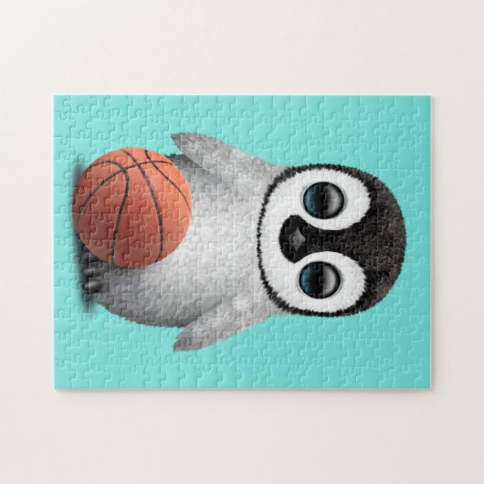 Niedlicher BabyPenguin, der mit Basketball spielt Puzzle (Horizontal)