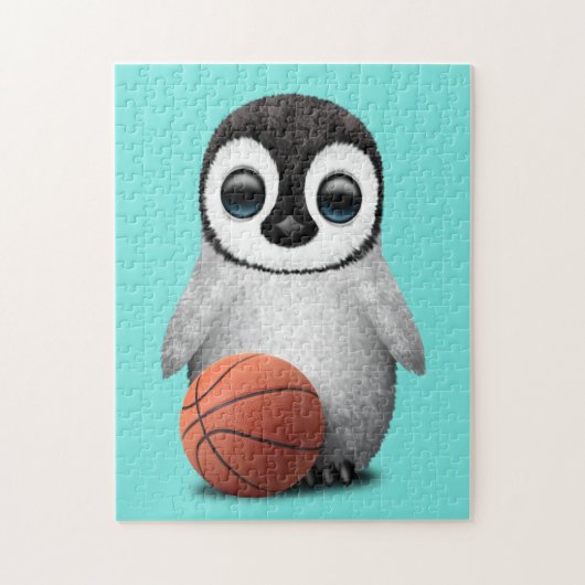 Niedlicher BabyPenguin, der mit Basketball spielt Puzzle (Vertikal)