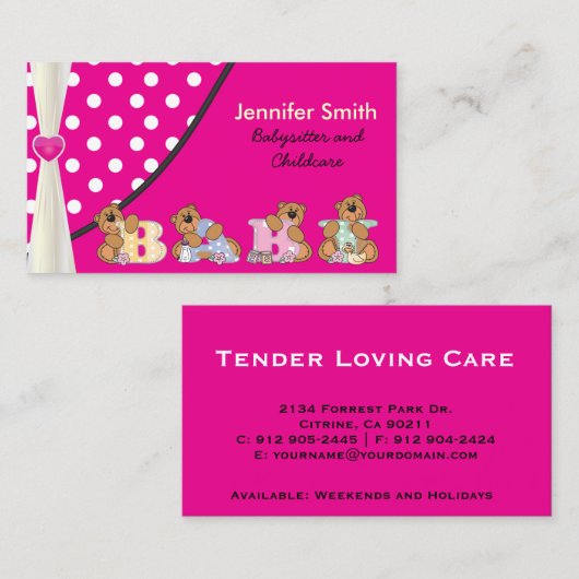 Niedlicher Babysitter oder Kinderbetreuung Visitenkarte (Vorne/Hinten)