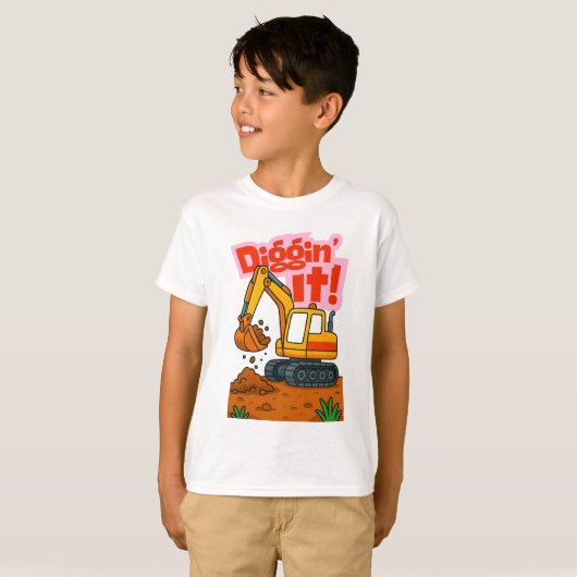 Niedlicher Bagger Kids T - Shirt - "Diggin' It!" (Vorne ganz)
