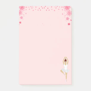 Niedlicher Balletttänzer und Blume auf Light Pink Post-it Klebezettel