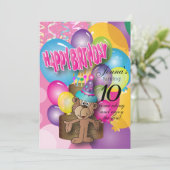 Niedlicher Ballon Monkey Pink Geburtstag Einladung (Stehend Vorderseite)