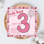 Niedlicher Ballon - Pink Kids 3. Geburtstag Einlad Einladung<br><div class="desc">NewParkLane - Niedliche Kinder 3. Geburtstag Einladung, mit einem niedlichen Rahmen von rosa Herzen, ein roter und rosa Ballon mit kleinen Herzen und eine große Zahl drei in rosa, vor einem rot rosa Hintergrund. Für ein personalisiertes Design tragen Sie den Namen und die persönlichen Daten Ihres Kindes in die einfach...</div>