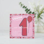 Niedlicher Ballon - Rosa Kinder 1. Geburtstag Einl Einladung (Stehend Vorderseite)