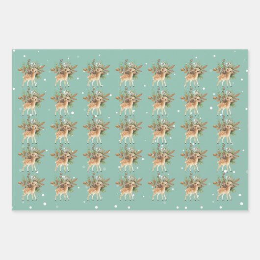 Niedlicher Bambi im grünen Hintergrund Geschenkpapier Set (Vorderseite)