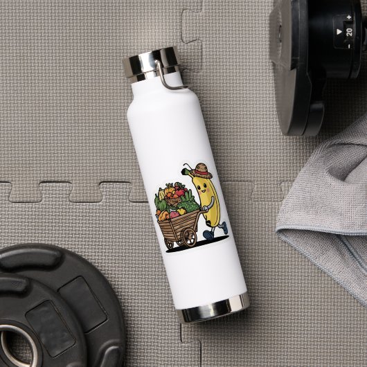Niedlicher Bananen-Bauer Pushing Fruchtkarton-Aufk Trinkflasche (Fitnessstudio (gedreht))