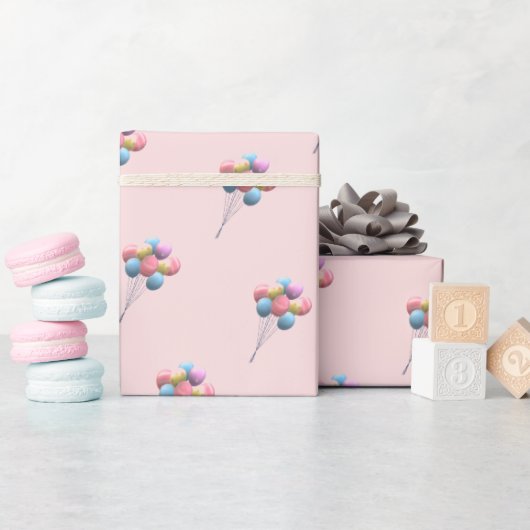 Niedlicher Bär & Balloons Girl Geschenkpapier (Babyparty)