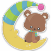 Niedlicher Bär, Bär auf dem Mond, Bär mit Scarf Aufkleber (Vorderseite)
