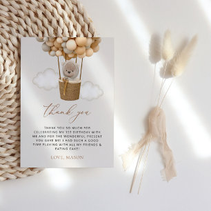 Niedlicher Bär, Beige Balloons, erster Geburtstag Dankeskarte