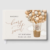 Niedlicher Bär, Beige Balloons, erster Geburtstag Gästebuch (Vorderseite)