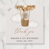 Niedlicher Bär, Beige Balloons, erster Geburtstag Geschenkanhänger (Vorderseite)