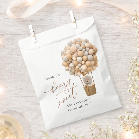 Niedlicher Bär, Beige Balloons, erster Geburtstag Geschenktütchen (Ausgeschnitten)