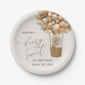 Niedlicher Bär, Beige Balloons, erster Geburtstag Pappteller (Vorderseite)