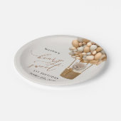 Niedlicher Bär, Beige Balloons, erster Geburtstag Pappteller (Schrägansicht)