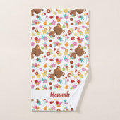 Niedlicher Bär & Blätter Baby Girl Personalisierte Badhandtuch Set (Handtuch)