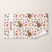 Niedlicher Bär & Blätter Baby Girl Personalisierte Badhandtuch Set (Handtuch)