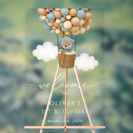 Niedlicher Bär, blaue Balkone, Erster Geburtstag W Acrylschild