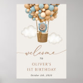 Niedlicher Bär, blaue Balkone, Erster Geburtstag W Poster (Vorne)