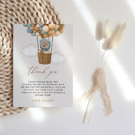 Niedlicher Bär, Blaue Balloons, erster Geburtstag Dankeskarte