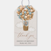 Niedlicher Bär, Blaue Balloons, erster Geburtstag Geschenkanhänger (Vorderseite)