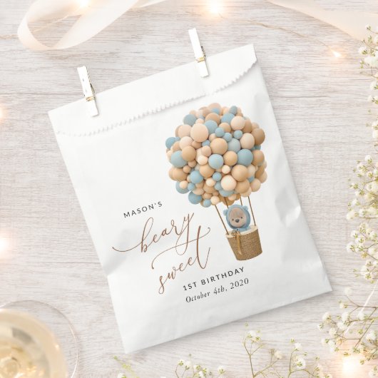 Niedlicher Bär, Blaue Balloons, erster Geburtstag Geschenktütchen (Ausgeschnitten)