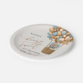 Niedlicher Bär, Blaue Balloons, erster Geburtstag Pappteller (Schrägansicht)