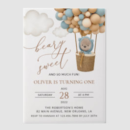 Niedlicher Bär, Blaue Balloons, erster Geburtstag Pergament Einladungen