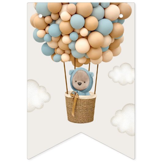Niedlicher Bär, Blaue Balloons, erster Geburtstag Wimpelkette (Erste Fahne)