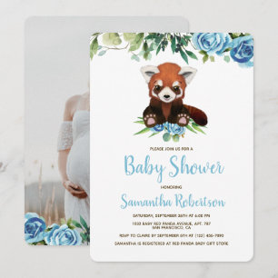 Niedlicher Bär Blue Boy Baby Dusche Foto Einladung