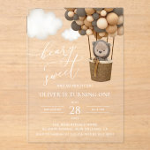 Niedlicher Bär, Braunbäume, erster Geburtstag Acryleinladungen (Vorderseite)