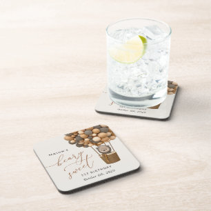 Niedlicher Bär, Braunbäume, erster Geburtstag Getränkeuntersetzer