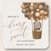 Niedlicher Bär, Braunbäume, erster Geburtstag Getränkeuntersetzer (Vorderseite)