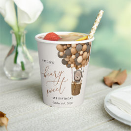 Niedlicher Bär, Braunbäume, erster Geburtstag Pappbecher