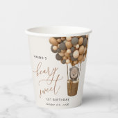 Niedlicher Bär, Braunbäume, erster Geburtstag Pappbecher (Vorderseite)