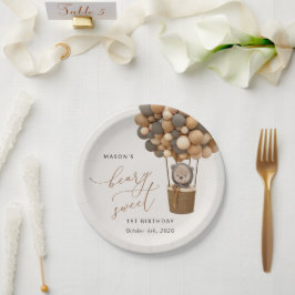 Niedlicher Bär, Braunbäume, erster Geburtstag Pappteller