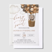 Niedlicher Bär, Braunbäume, erster Geburtstag Pergament Einladungen (Versetzt)