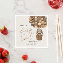 Niedlicher Bär, Braunbäume, erster Geburtstag Serviette