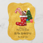 Niedlicher Bär Candy Cane zu Weihnachten Strumpf Einladung (Vorne/Hinten)