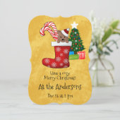 Niedlicher Bär Candy Cane zu Weihnachten Strumpf Einladung (Stehend Vorderseite)
