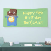 Niedlicher Bar-Cartoon-Charakter mit Schokoladenko Banner (Messe)