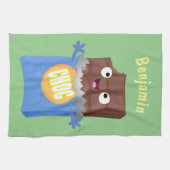 Niedlicher Bar-Cartoon-Charakter mit Schokoladenko Geschirrtuch (Horizontal)