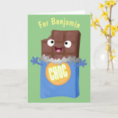 Niedlicher Bar-Cartoon-Charakter mit Schokoladenko Karte (Gelbe Blume)