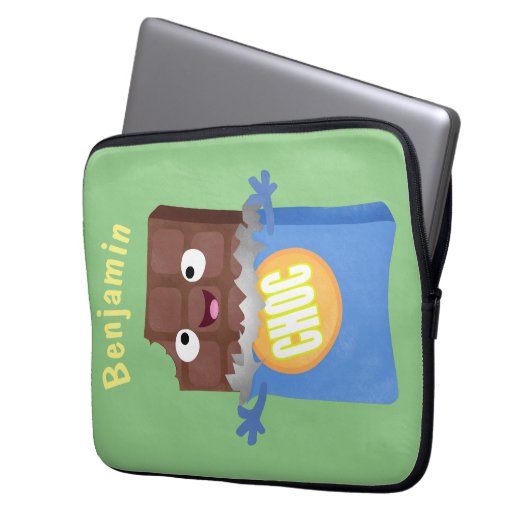 Niedlicher Bar-Cartoon-Charakter mit Schokoladenko Laptopschutzhülle (Vorderseite Links)