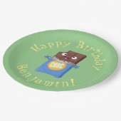 Niedlicher Bar-Cartoon-Charakter mit Schokoladenko Pappteller (Schrägansicht)