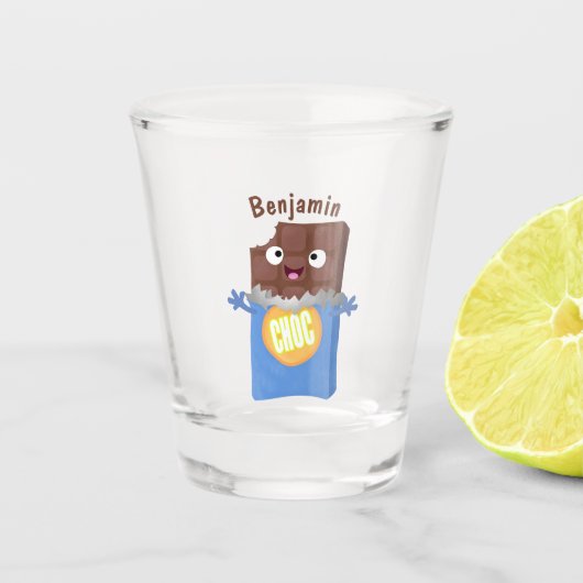 Niedlicher Bar-Cartoon-Charakter mit Schokoladenko Schnapsglas (Vorderseite)