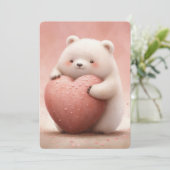 Niedlicher Bär, der ein rosa Herz umarmt Karte (Stehend Vorderseite)