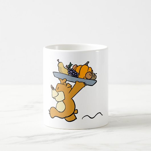 Niedlicher Bär, der eine festliche Ernteplattform  Kaffeetasse